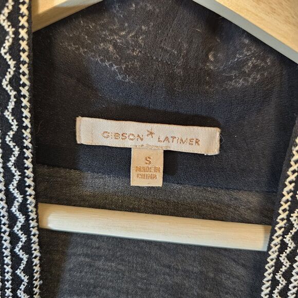 Gibson Latimer Black Kimono Topper Sheer Embroidered Southwest Size Small *flaw* - Picture 5 of 10